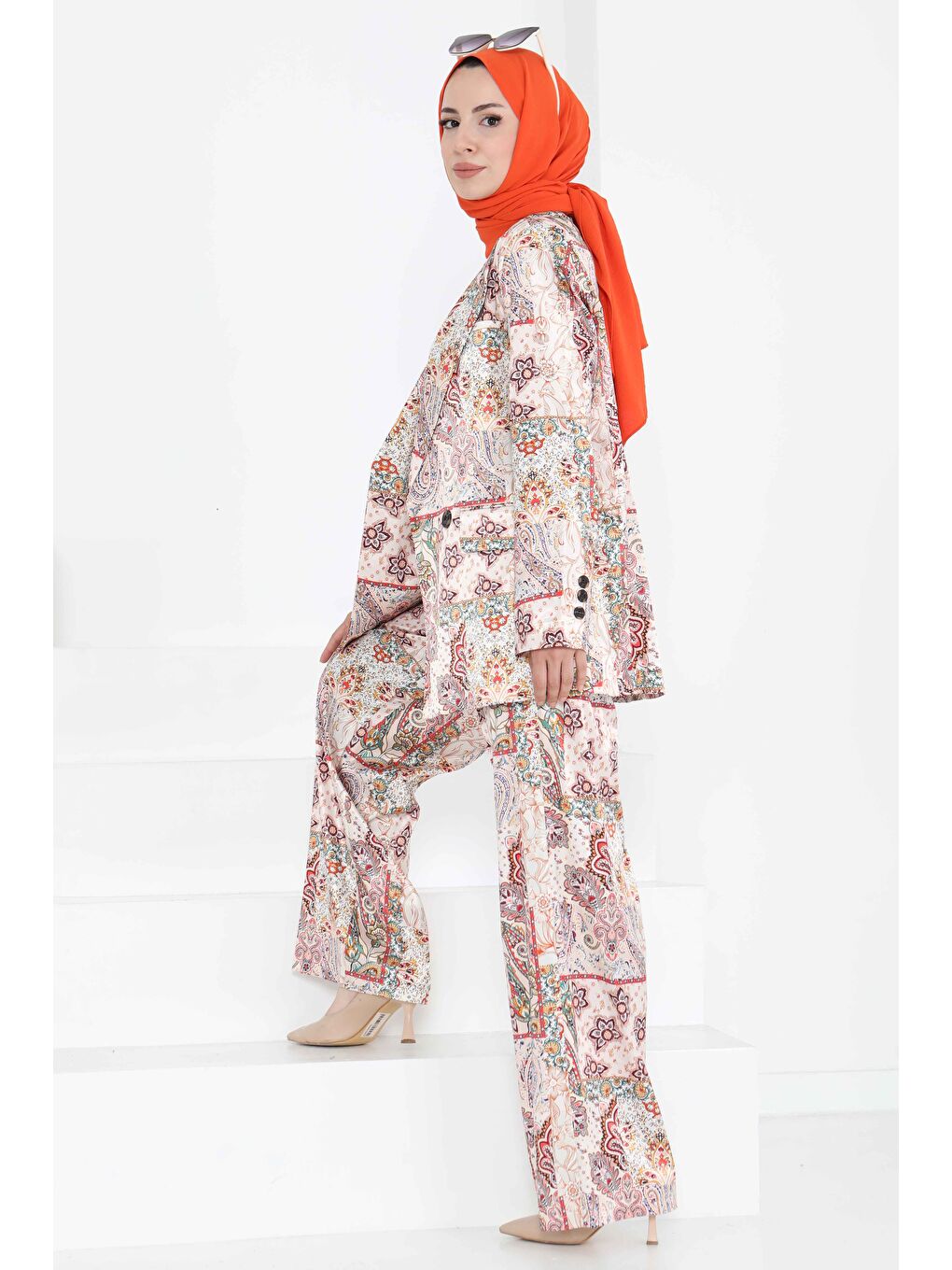 Etnik Desen Ceket Pantolon Takım Bej - 27251-8