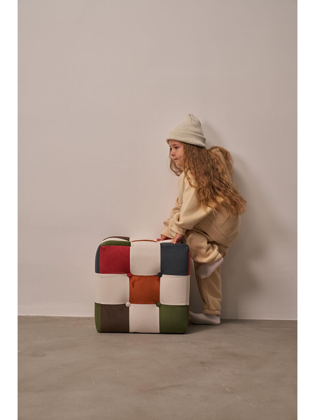 Bej Çocuk Kanguru Cepli Oversize Eşofman Takımı-5