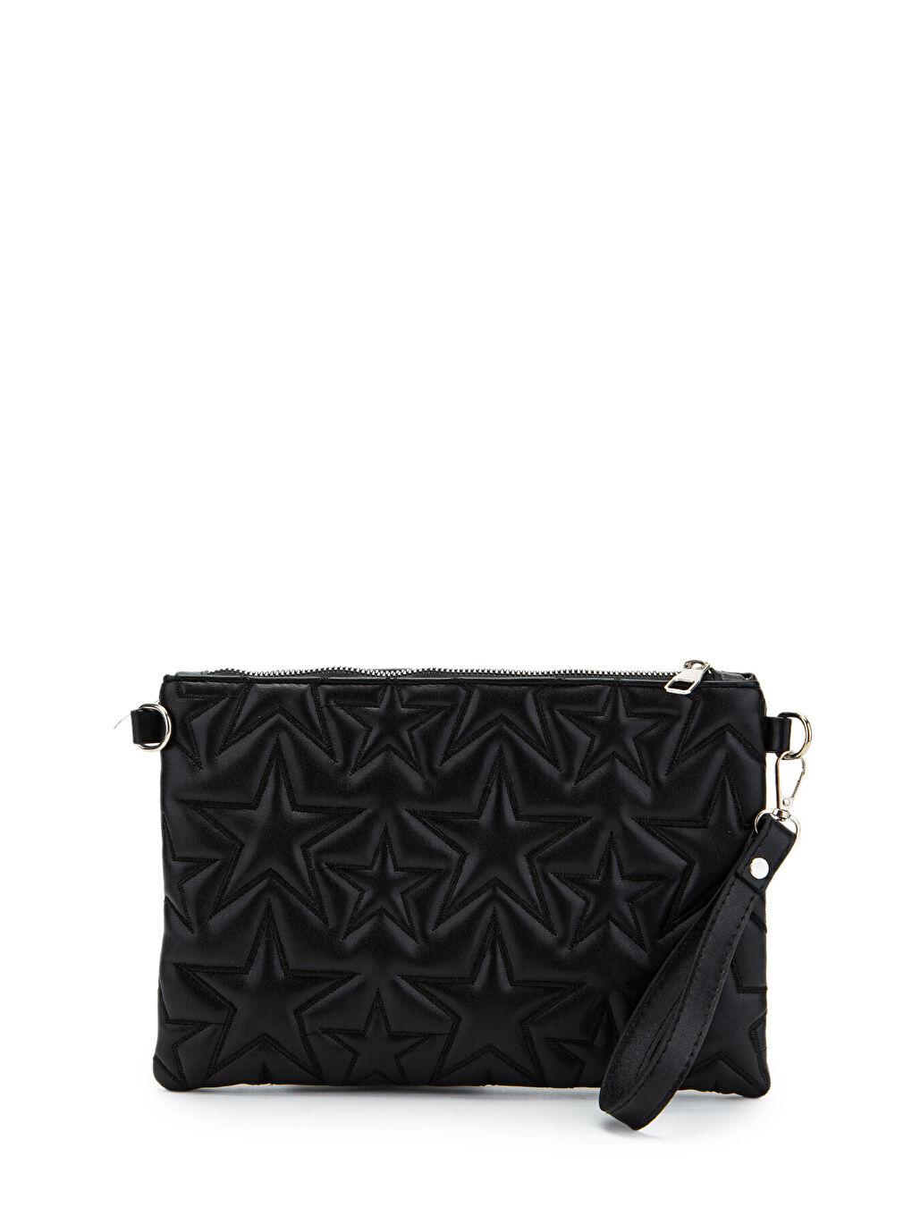 Yıldız Dikişli Clutch Suni Deri Star Kadın Çanta Siyah
