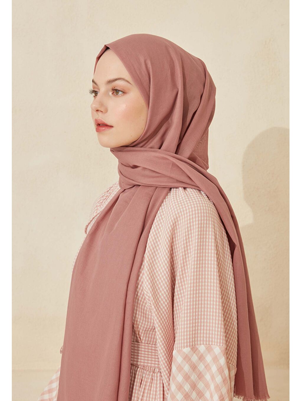 İnce Pamuk Vual Şal Gül Pembe-3