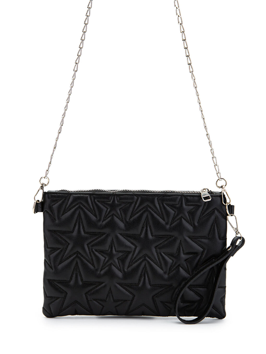Yıldız Dikişli Clutch Suni Deri Star Kadın Çanta Siyah-1
