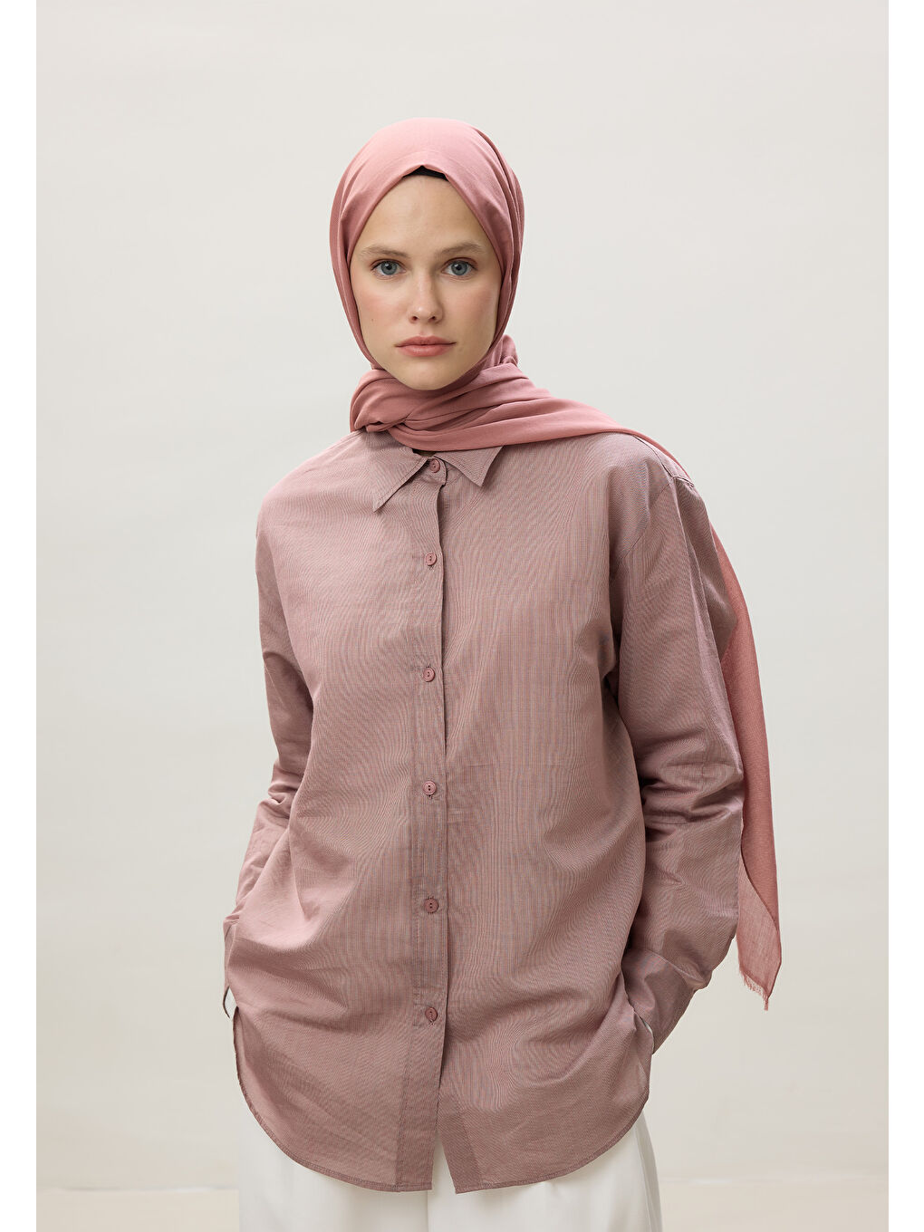 İnce Pamuk Vual Şal Gül Pembe-4