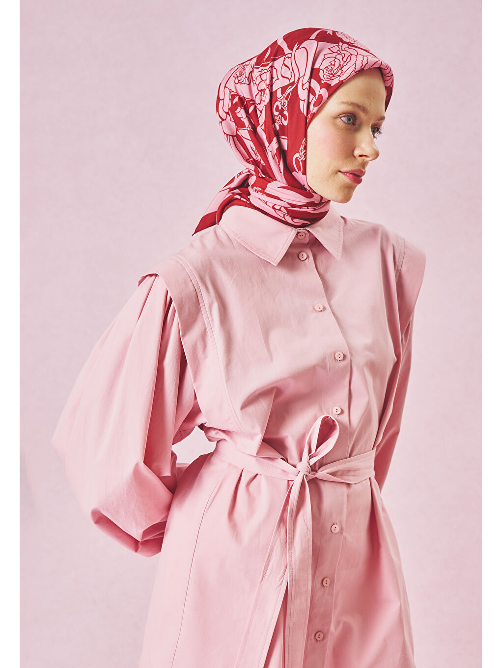 Kırmızı ETERNAL LOVE DESEN FLOŞ VİSKON EŞARP PINK ROSE-2