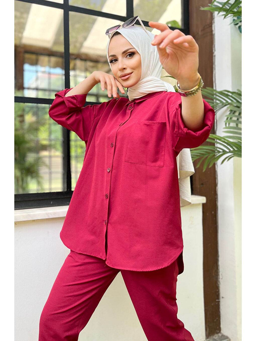 Tunık Pantolon İkili Takım Bordo - 27086-4