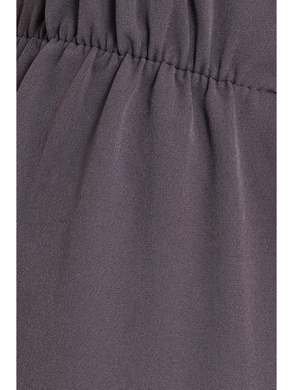 Kadın Relax Fit Rahat Kesim Lastikli Kuşak Bağlamalı Geniş Paça Antrasit Pantolon-5