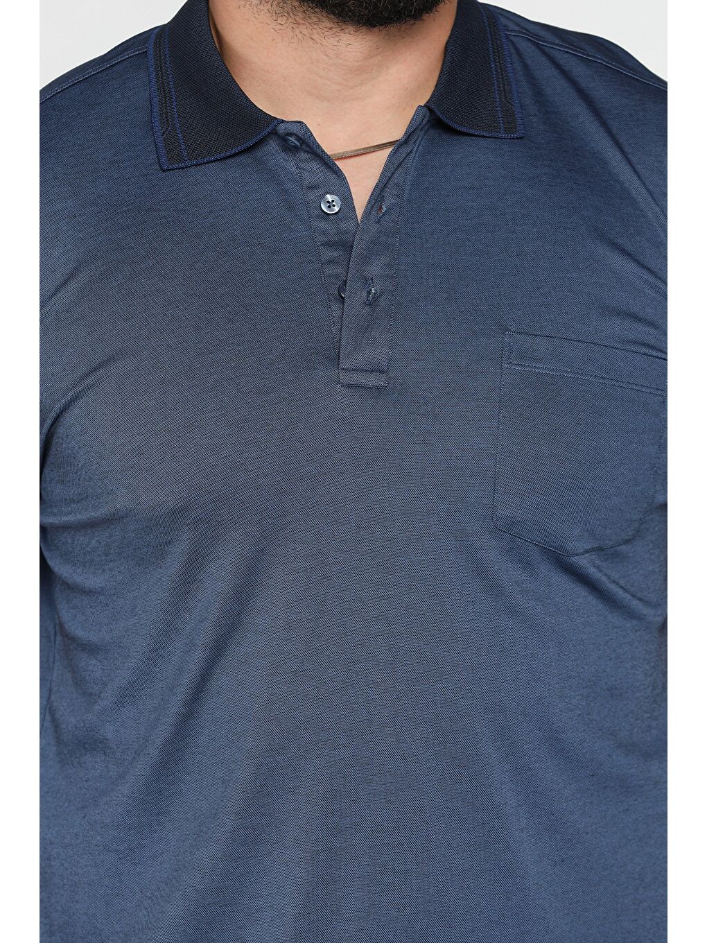 Lacivert Yarım Düğmeli Polo Yaka Cepli Erkek Tişört-3
