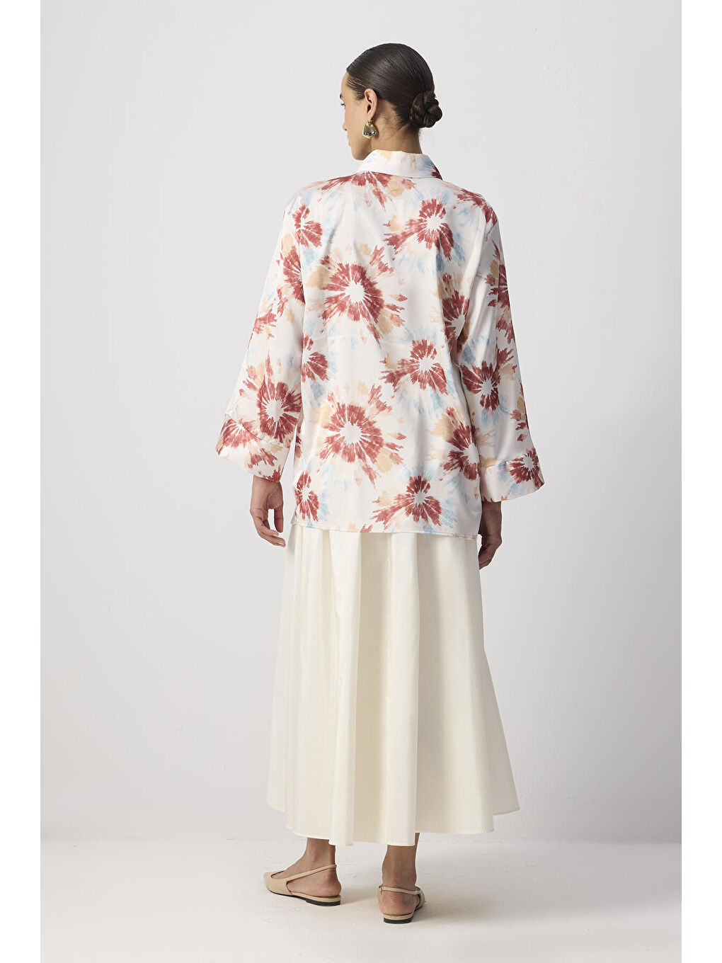 Turuncu Desenli Saten Gömlek-3