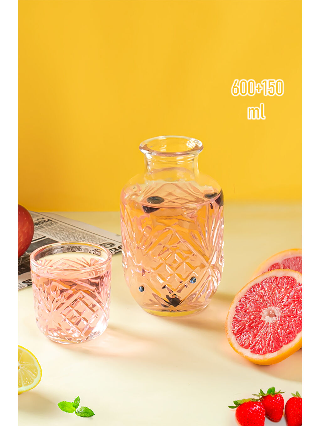 Renksiz 002 Başucu Sürahisi Bardaklı Sürahi 600+150 ml Sürahi Seti Cam Sürahi