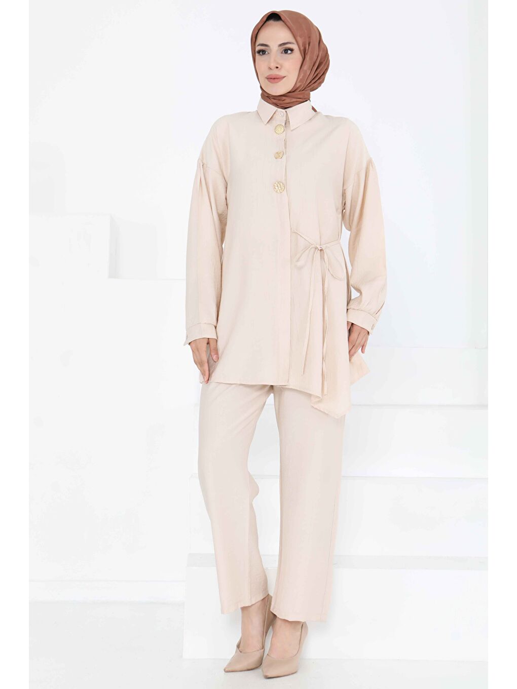 Belden Bağlamalı İkili Takım Bej - 27180-4