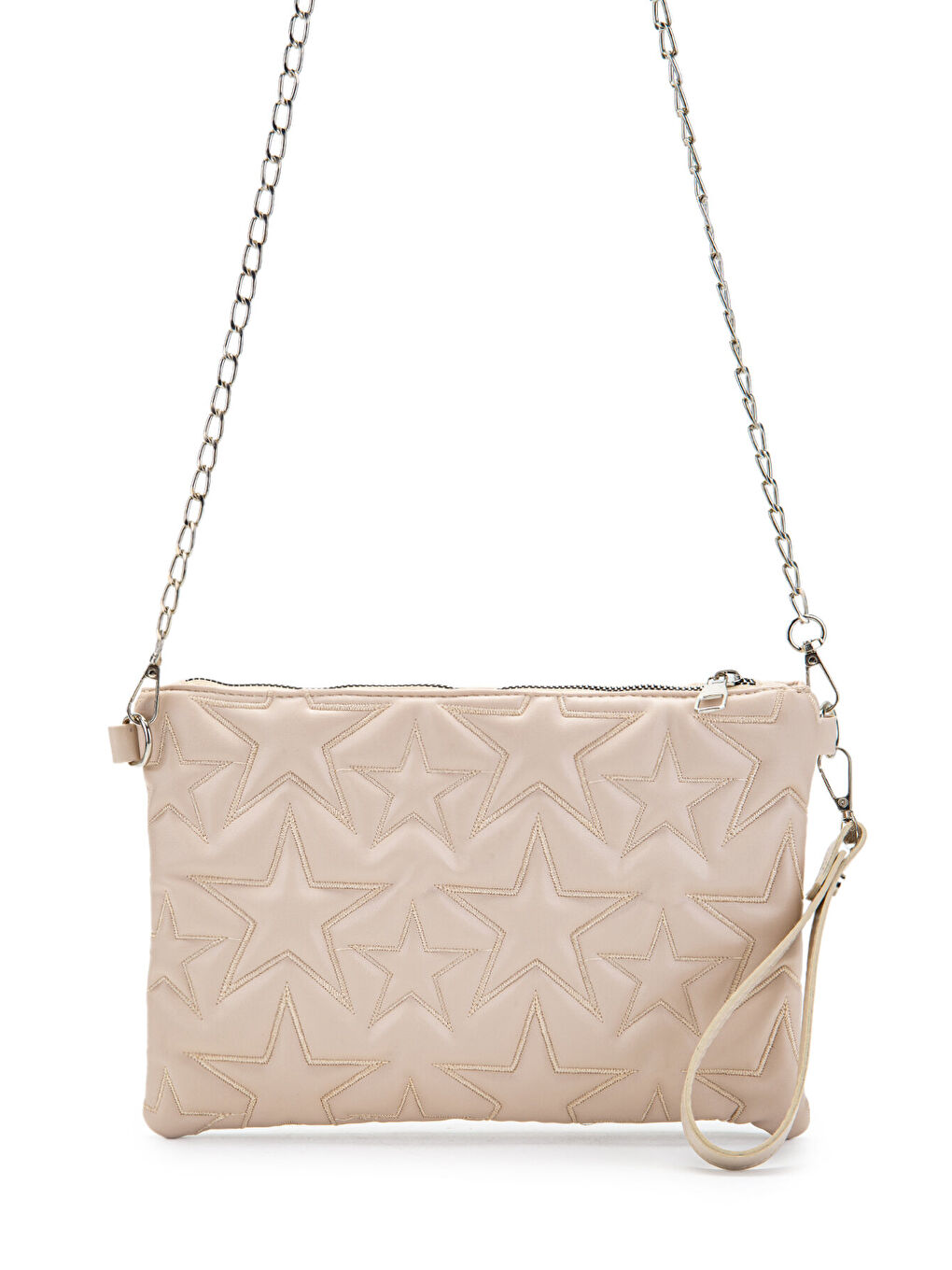 Yıldız Dikişli Clutch Suni Deri Star Kadın Çanta Bej-1