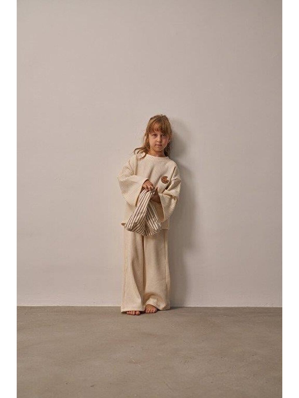 Ekru Krem Cookie Nakışlı Dökümlü Alt Üst Takım