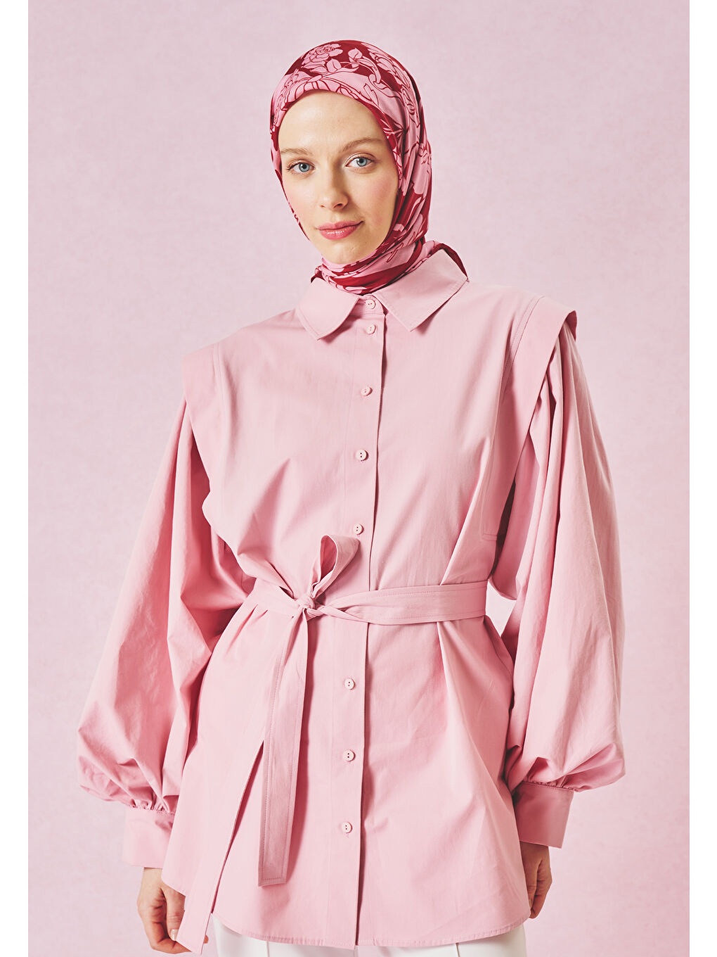 Kırmızı ETERNAL LOVE DESEN FLOŞ VİSKON EŞARP PINK ROSE-4