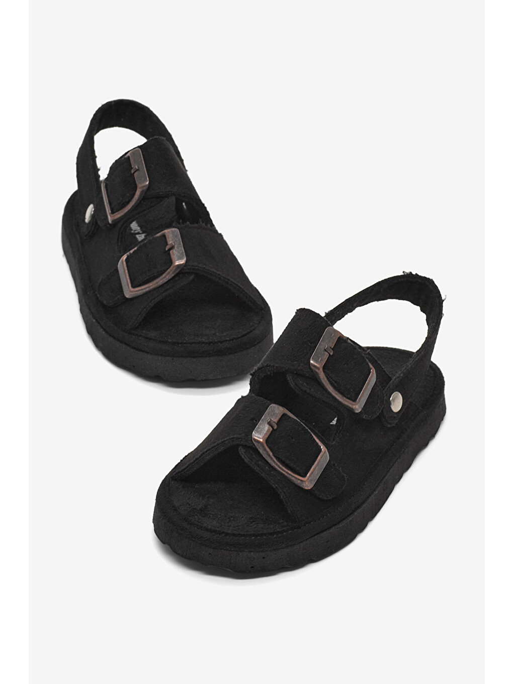 Çocuk Unisex Siyah Rahat Kalıp Çift Tokalı Bebe Paitk Sandalet-1