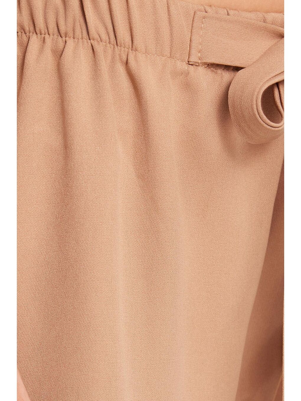 Kadın Relax Fit Rahat Kesim Lastikli Kuşak Bağlamalı Geniş Paça Bej Pantolon-5