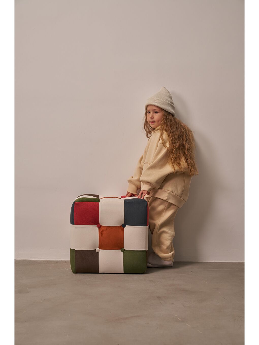 Bej Çocuk Kanguru Cepli Oversize Eşofman Takımı-7