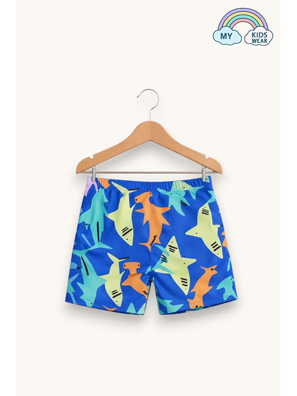 Mavi Erkek Çocuk Desenli Deniz Şortu ve Bone Takımı 12687-1
