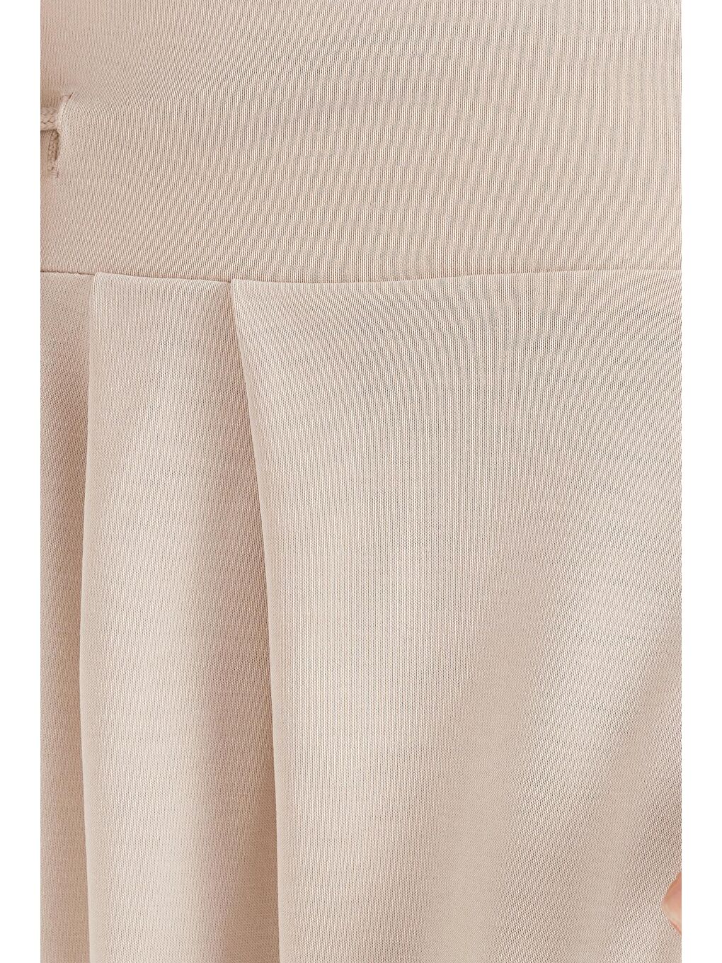 Bej Kadın Standart Fit Modal Kumaş Cepli Beli Bağcıklı Taş Balon Pantolon-5