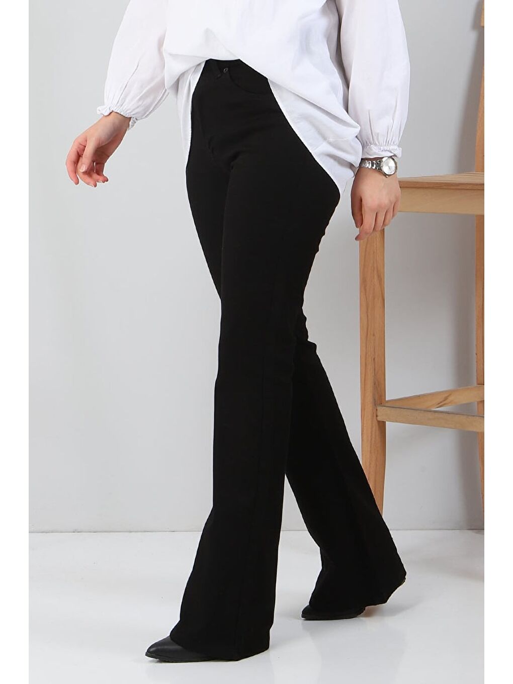 İspanyol Paça Jean Pantolon Siyah   27259-2