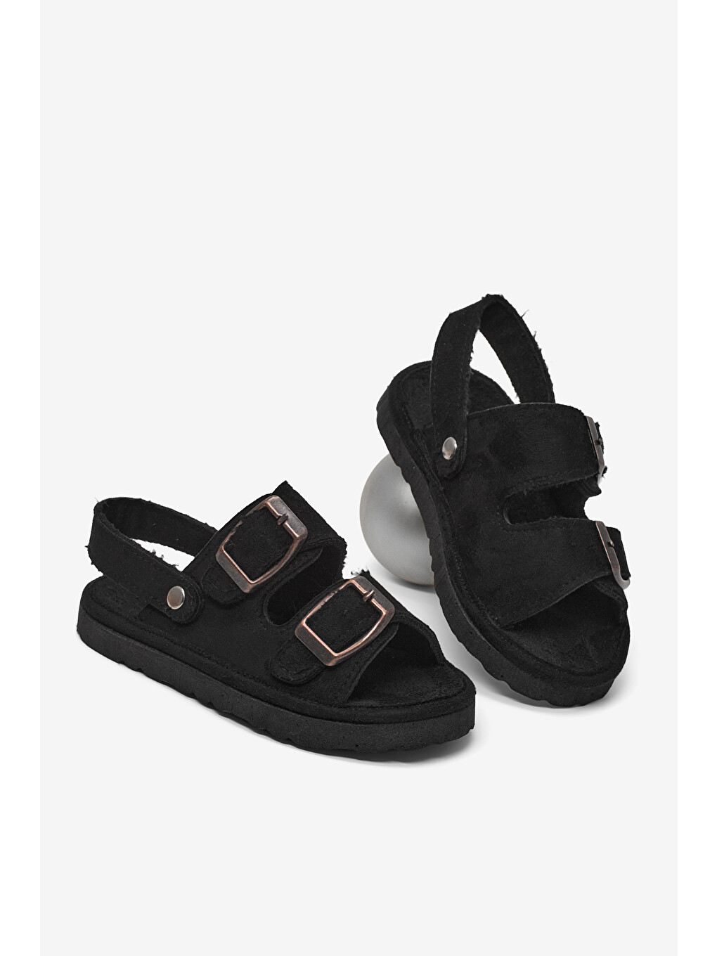 Çocuk Unisex Siyah Rahat Kalıp Çift Tokalı Bebe Paitk Sandalet-2
