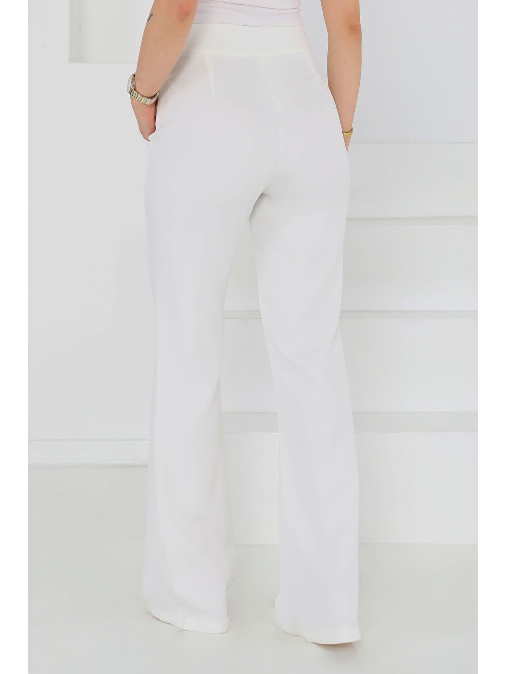 Çımalı Kumaş Pantolon Beyaz - 27247-7