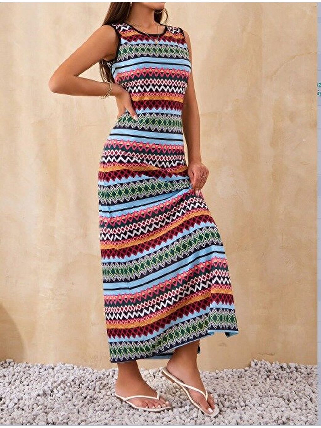 Haki Kadın Bisiklet Yaka Cizgi Desen Süprem Elbise-1