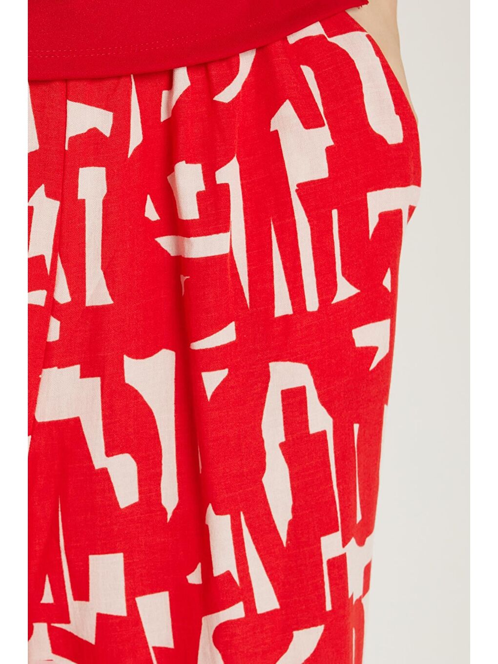 Karışık Kadın Regular Fit Beli Bağcıklı Geniş Paça Baskılı Pantolon-2