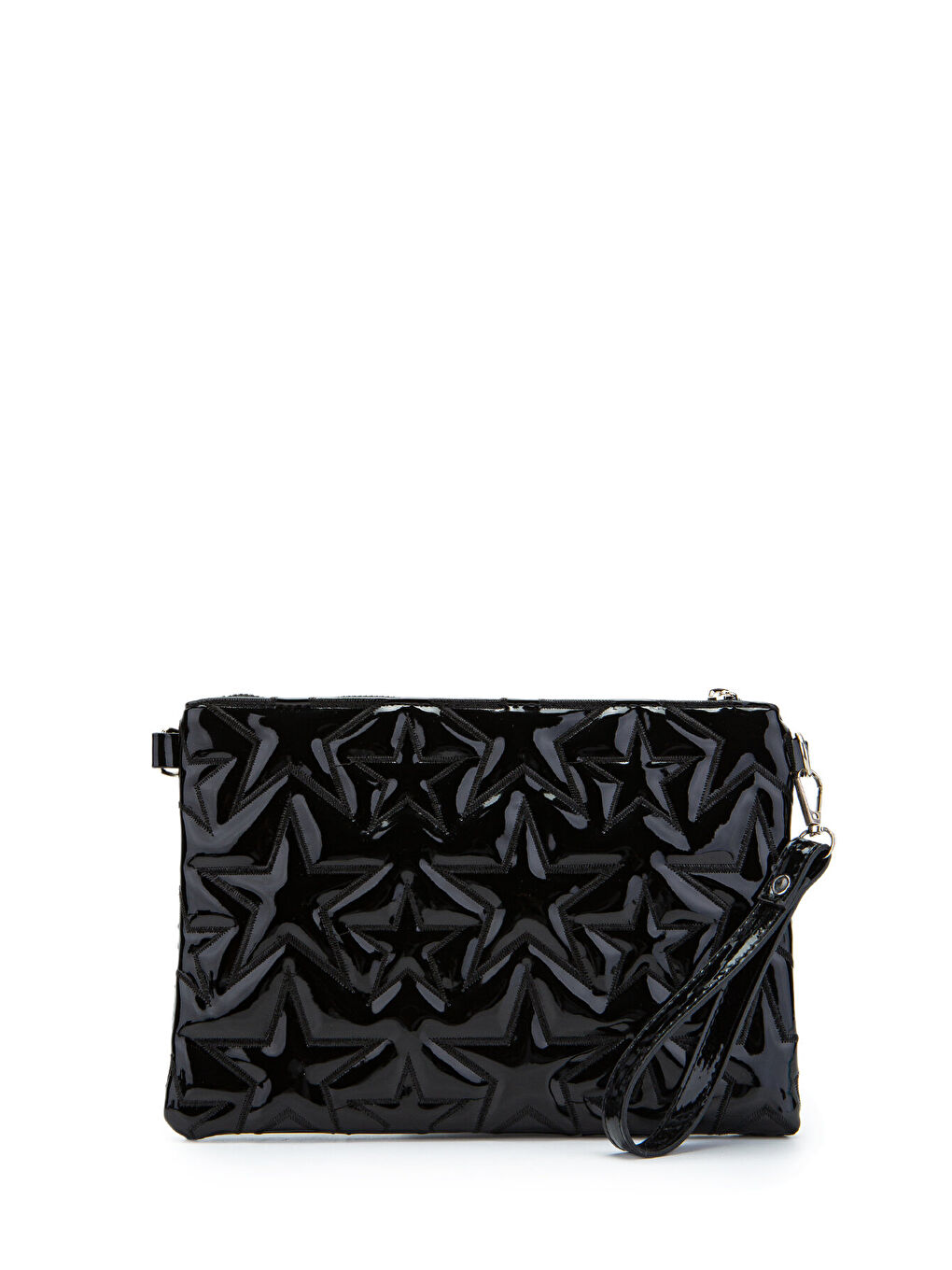 Yıldız Dikişli Clutch Star Kadın Çanta Siyah Rugan