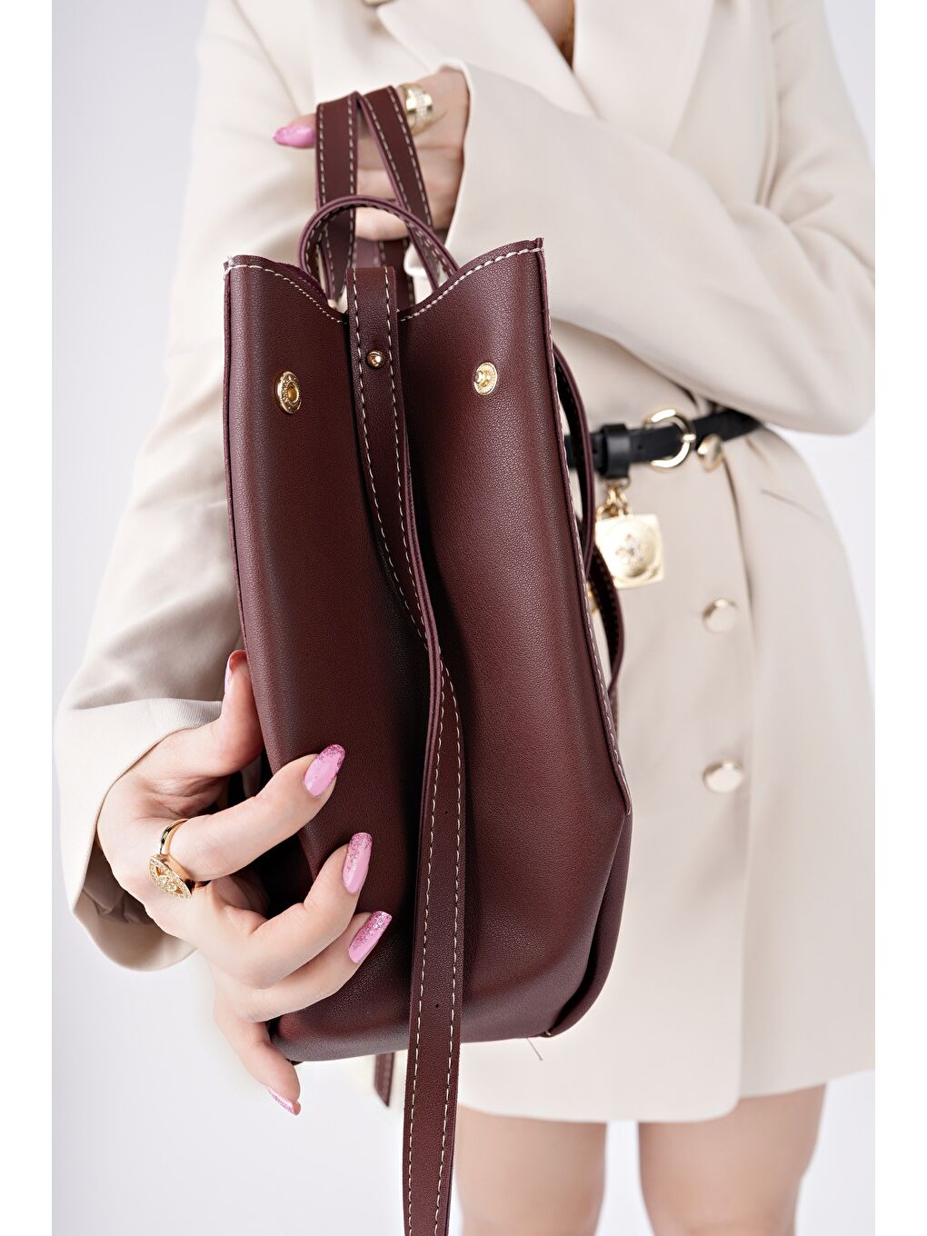 Bordo FARME Kadın Cüzdanlı El ve Omuz Çantası-3