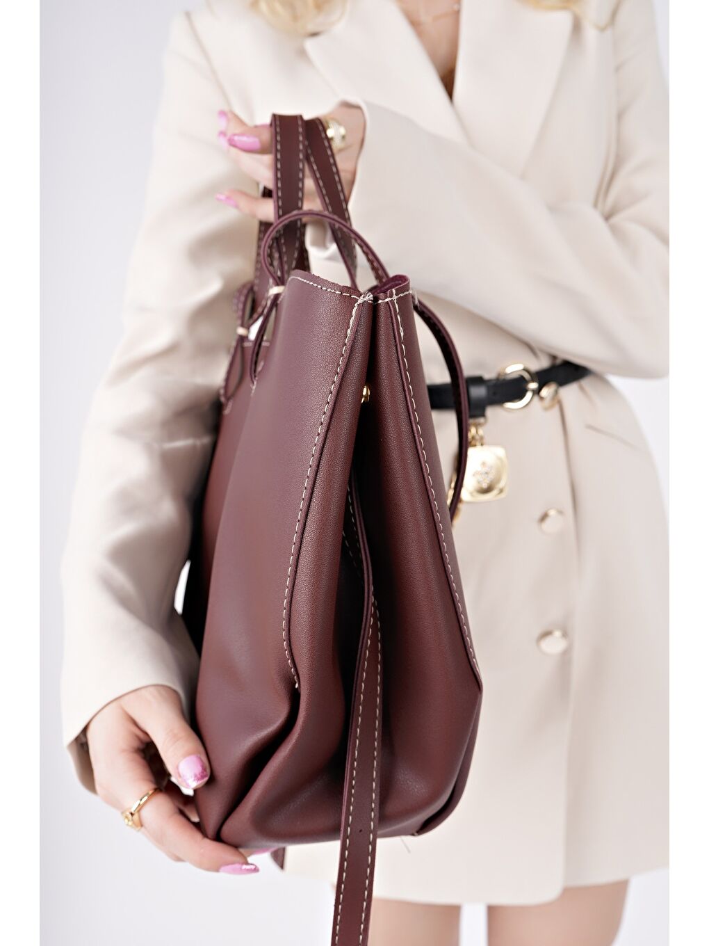 Bordo FARME Kadın Cüzdanlı El ve Omuz Çantası-4