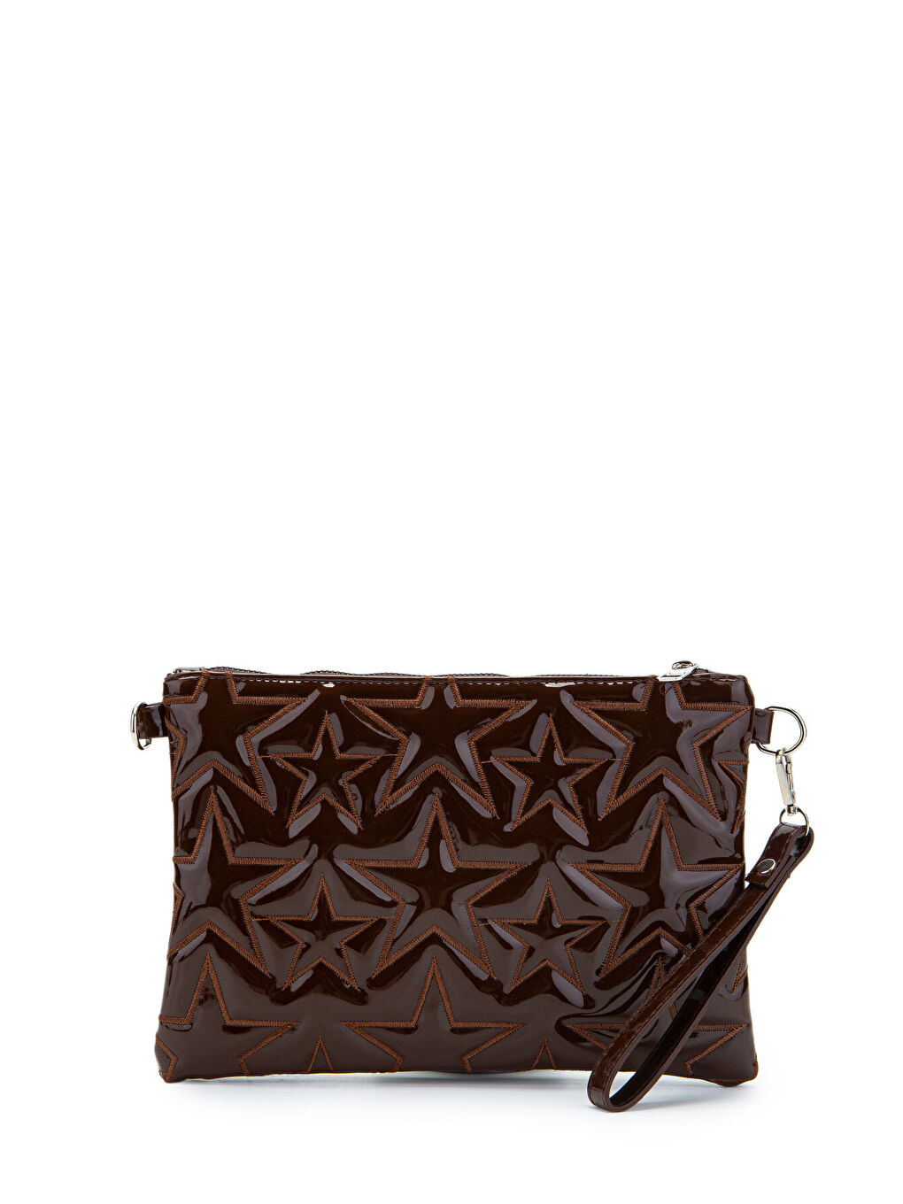 Yıldız Dikişli Clutch Star Kadın Çanta Kahverengi Rugan