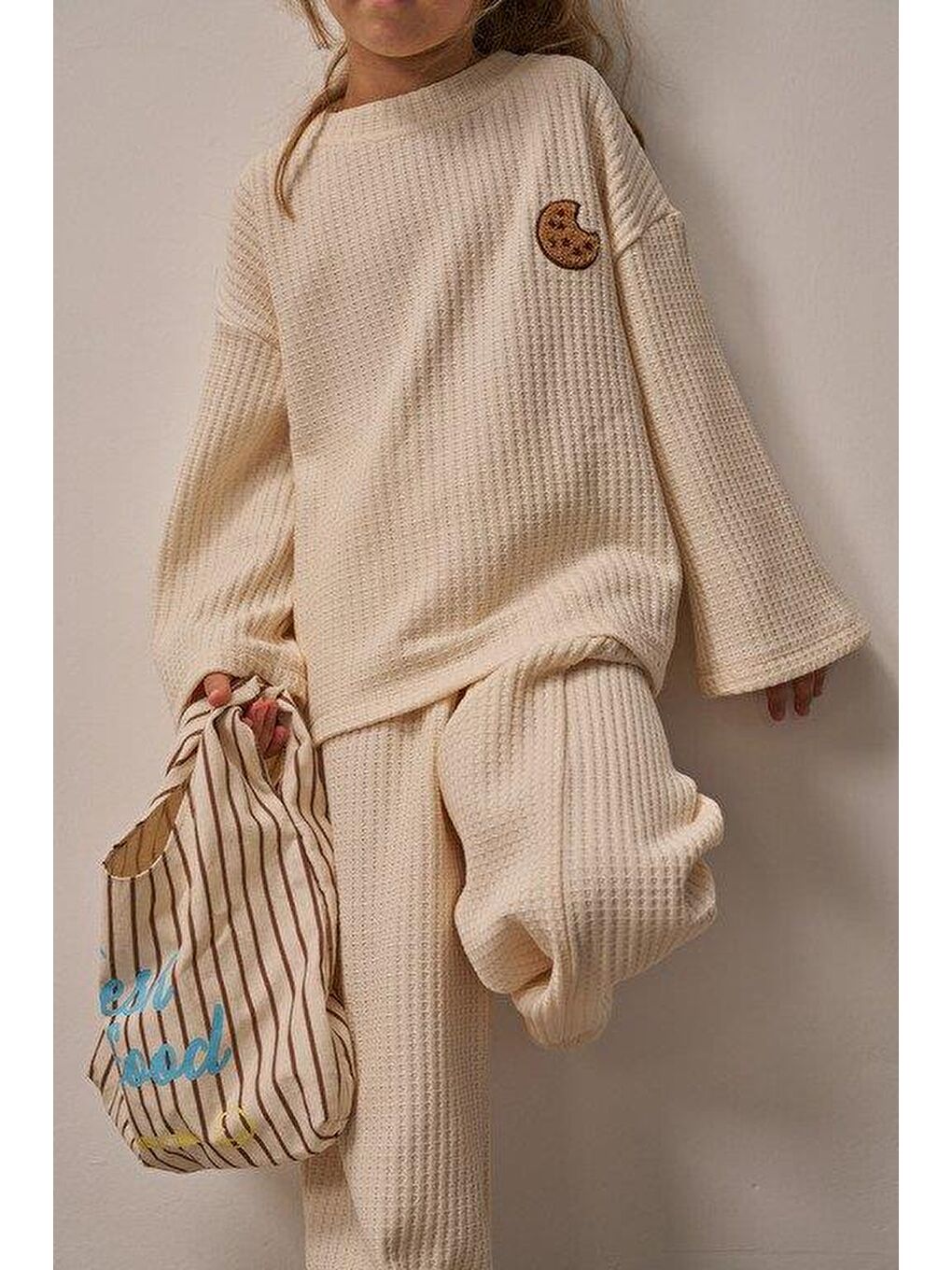 Ekru Krem Cookie Nakışlı Dökümlü Alt Üst Takım-6