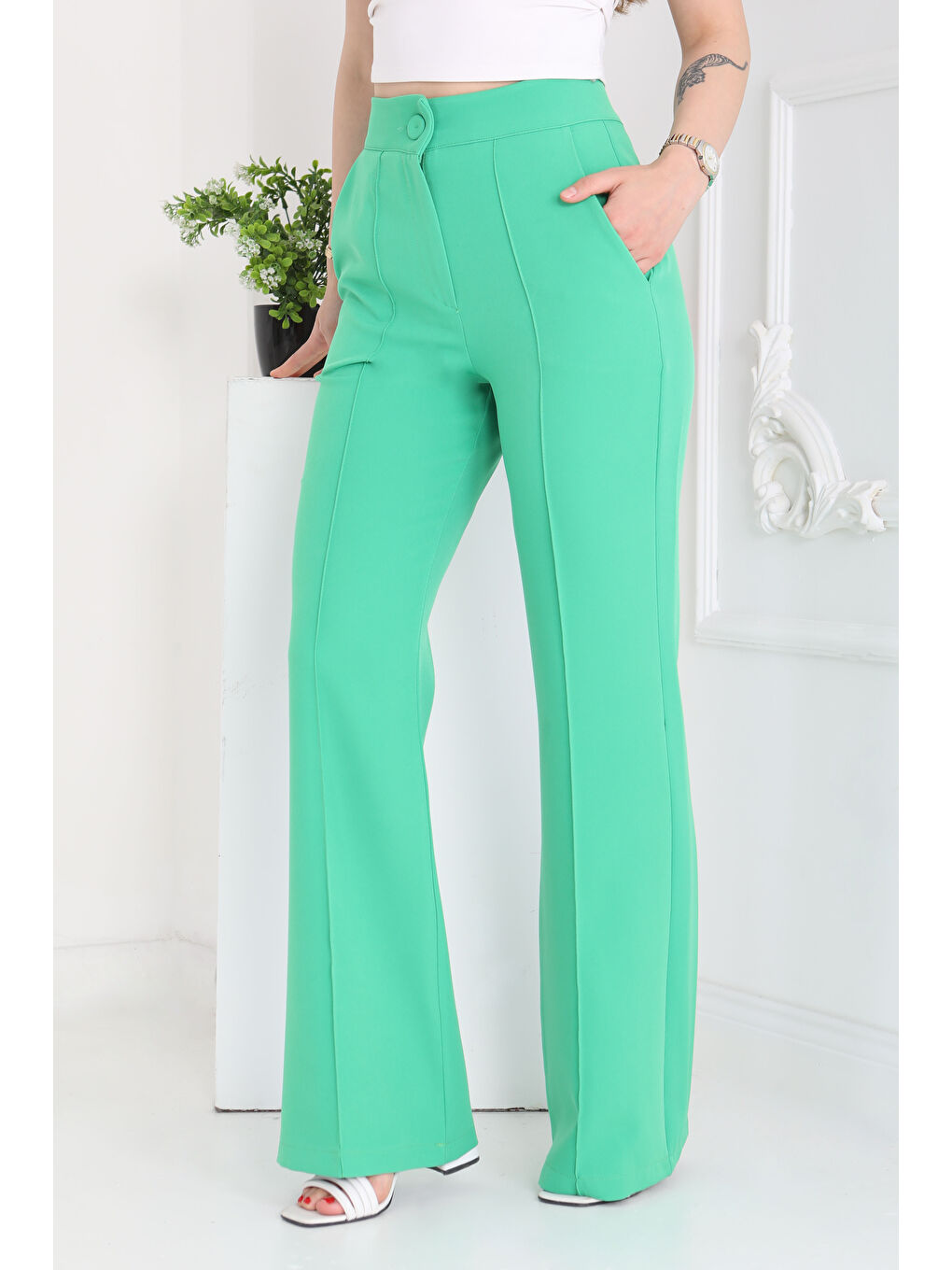 Çımalı Kumaş Pantolon Yeşil - 27247