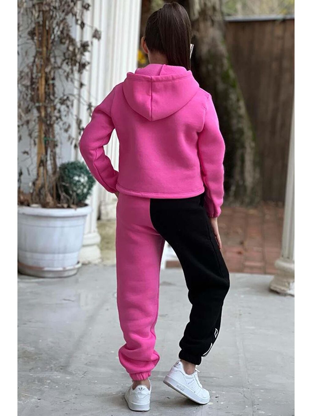 Kız Çocuk Kapüşonlu 3 İplik Baby Baskılı Pembe Eşofman Takım-1