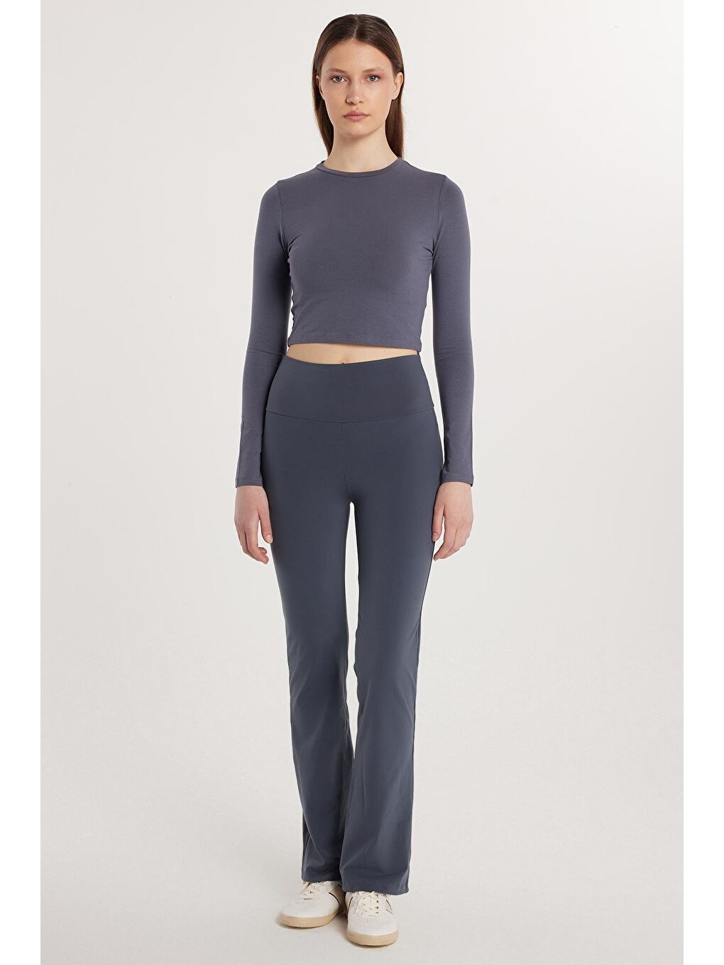 Kadın Slim Fit Dar Kesim Geniş Paça Antrasit Pantolon-3