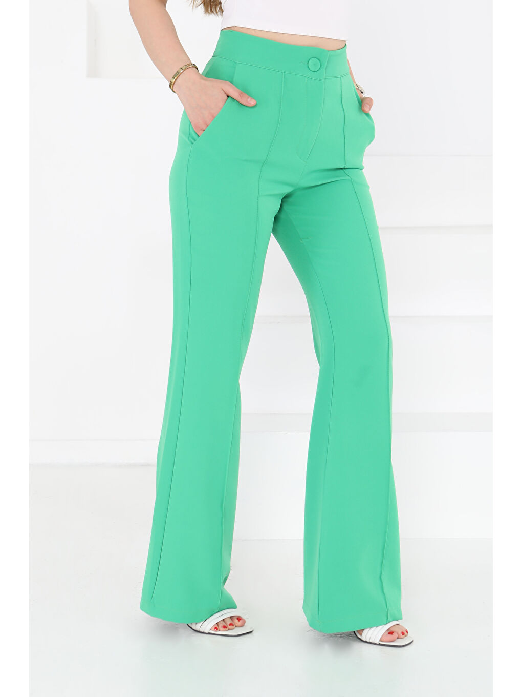 Çımalı Kumaş Pantolon Yeşil - 27247-1