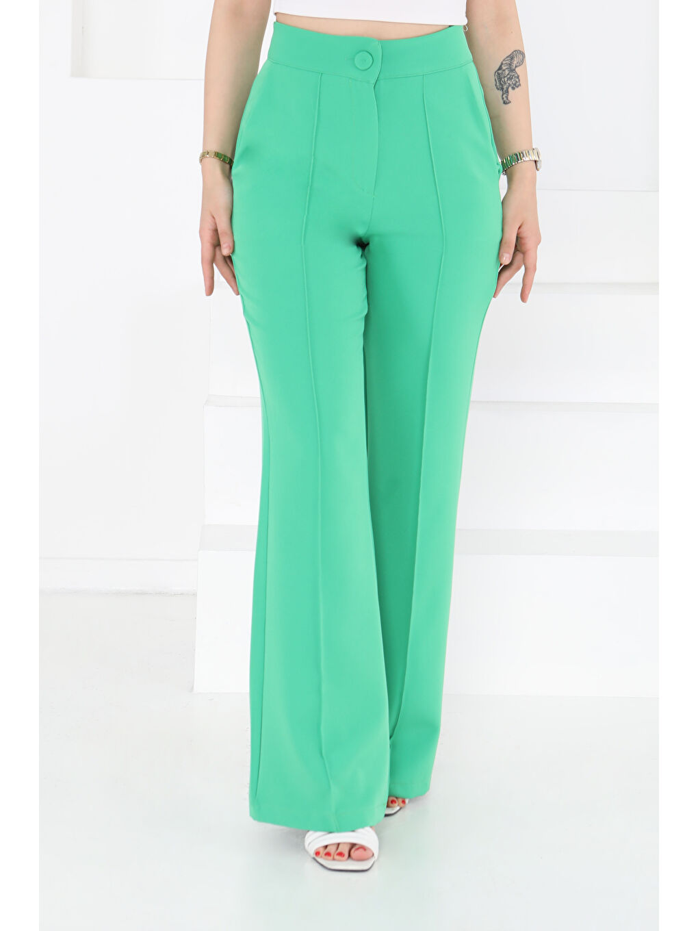 Çımalı Kumaş Pantolon Yeşil - 27247-2