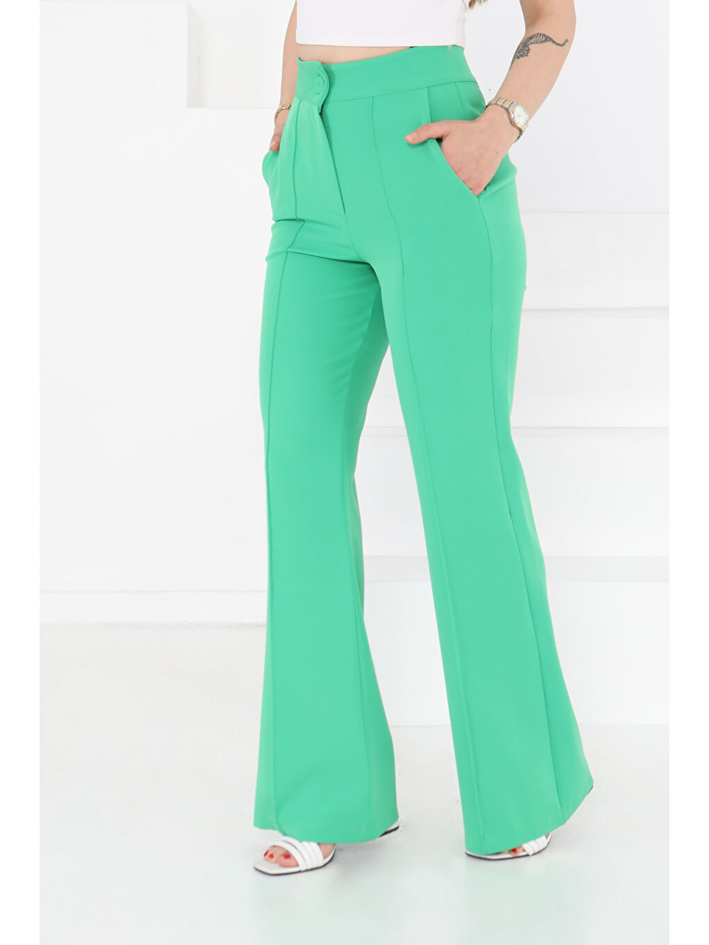 Çımalı Kumaş Pantolon Yeşil - 27247-3