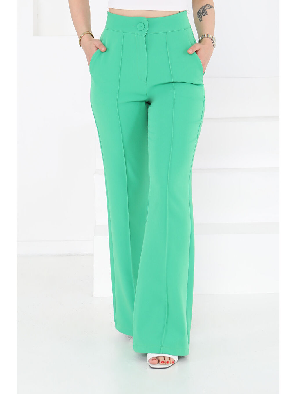 Çımalı Kumaş Pantolon Yeşil - 27247-4