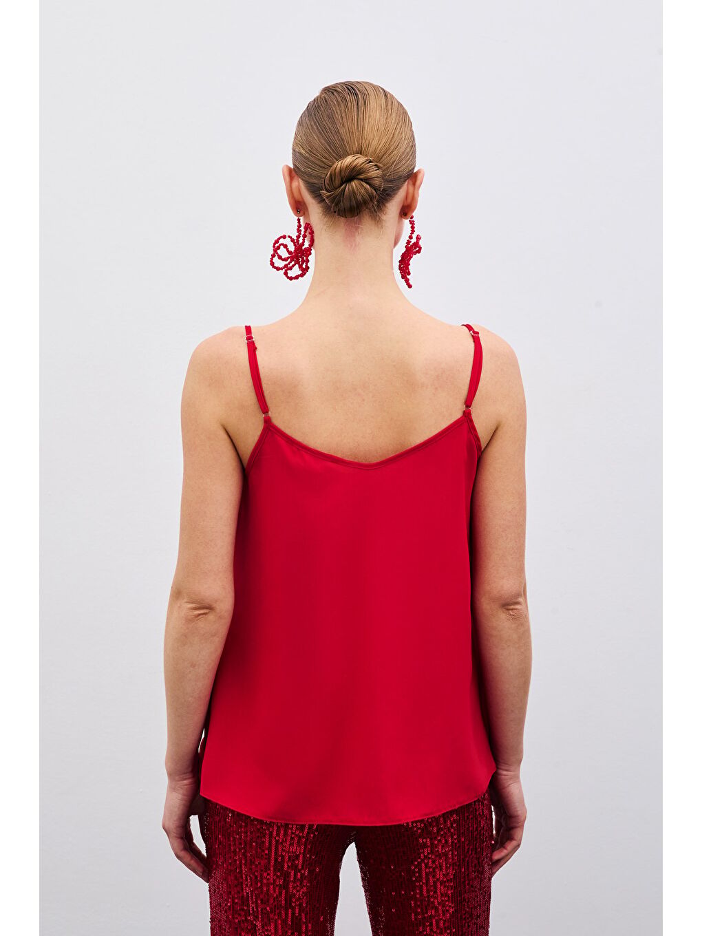 SATEEN Kirmizi Degaje Yaka Bluz - Kırmızı - 6
