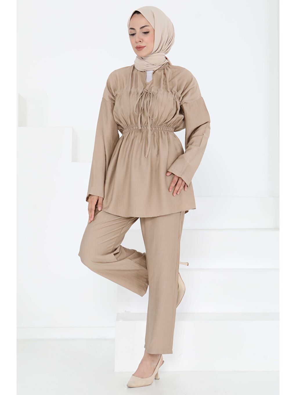 Beli Lastikli İkili Takım Bej - 27177