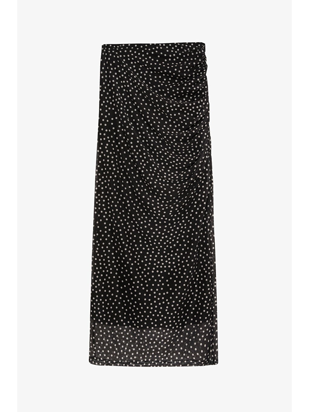 Puantiyeli Drape Detaylı Transparan Midi Etek Siyah-1