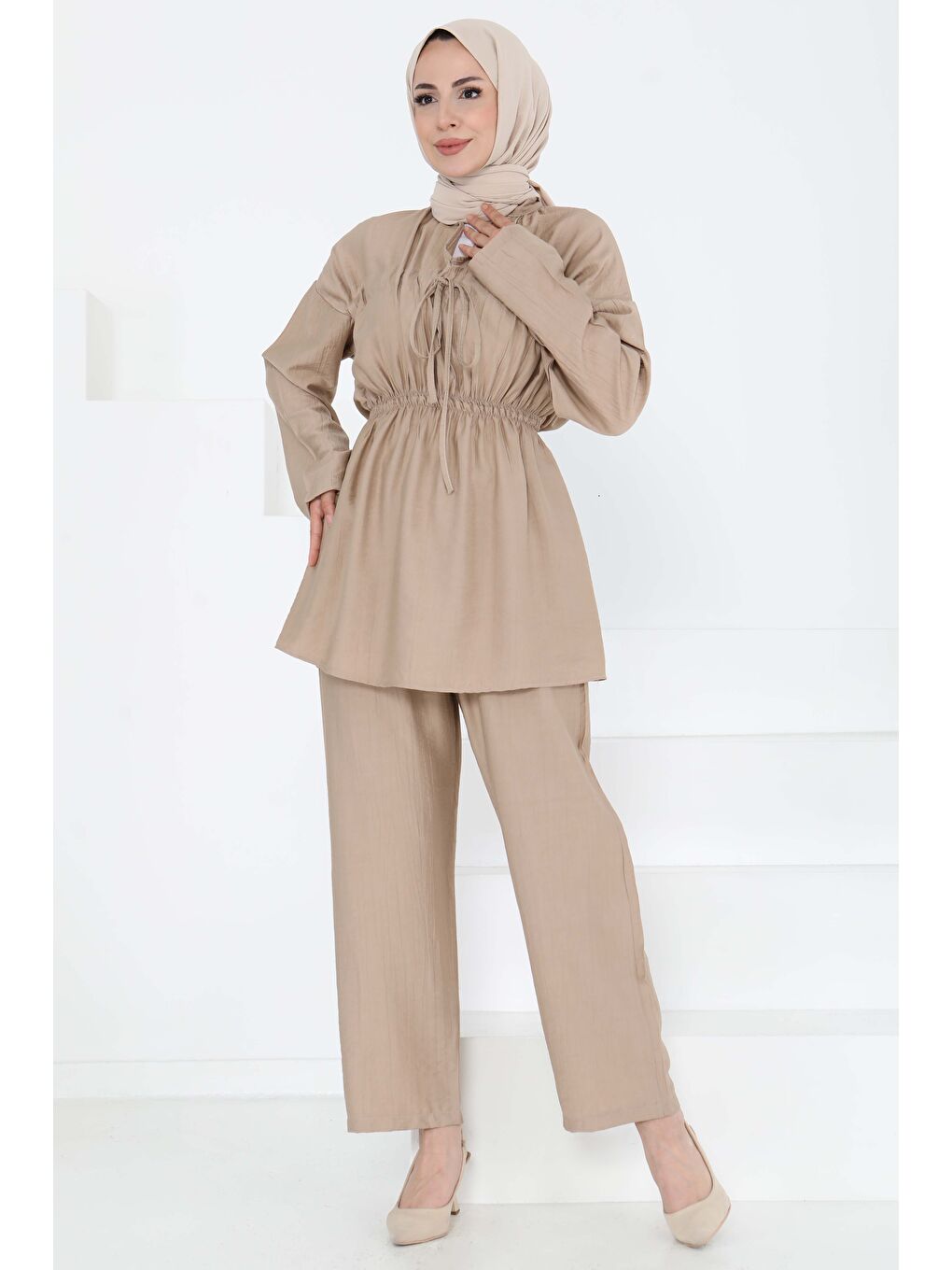 Beli Lastikli İkili Takım Bej - 27177-1