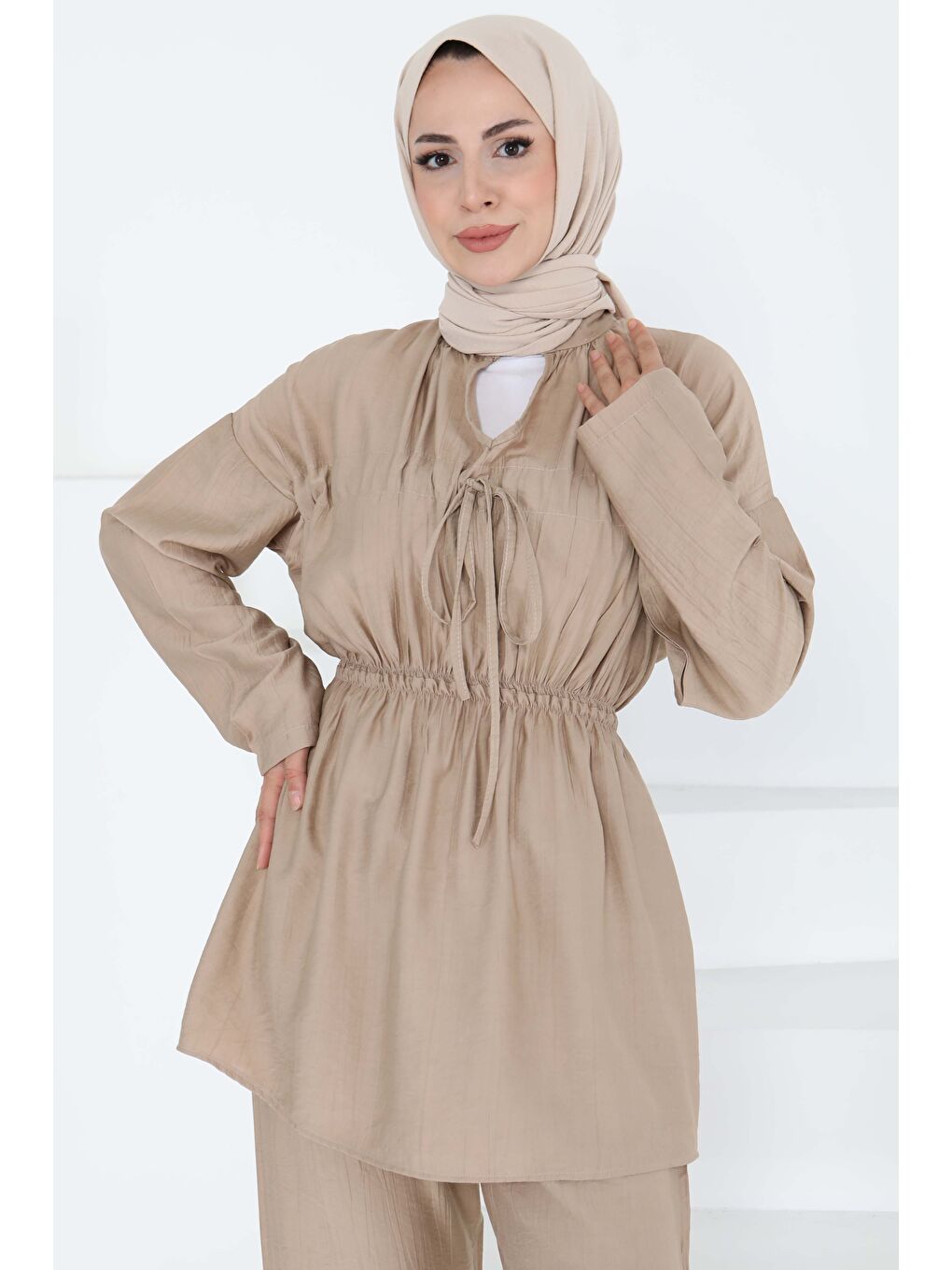 Beli Lastikli İkili Takım Bej - 27177-2