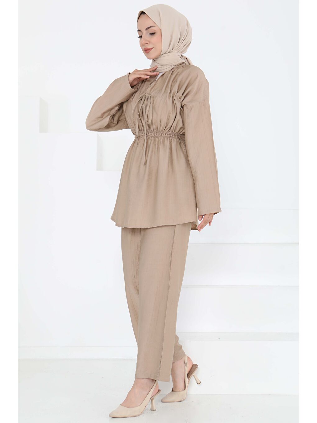 Beli Lastikli İkili Takım Bej - 27177-3