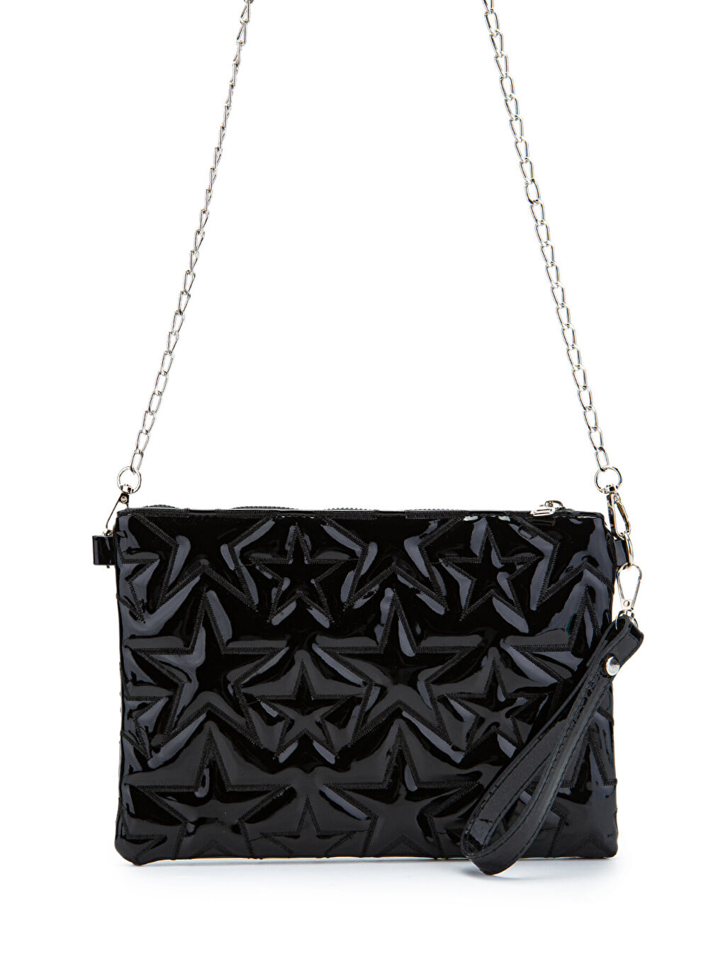 Yıldız Dikişli Clutch Star Kadın Çanta Siyah Rugan-1