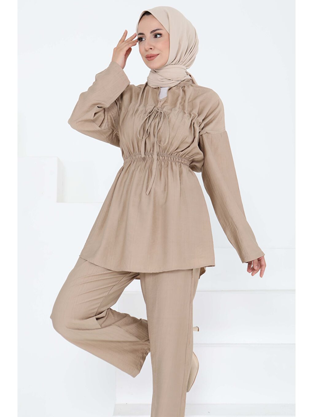 Beli Lastikli İkili Takım Bej - 27177-4
