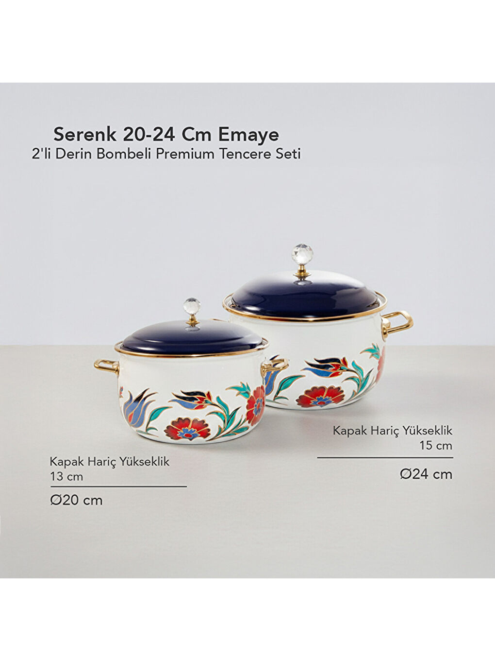 Karışık 20-24 Cm Emaye 2'li Derin Bombeli Premium Tencere Seti 4 Lt-6.2 Lt-2
