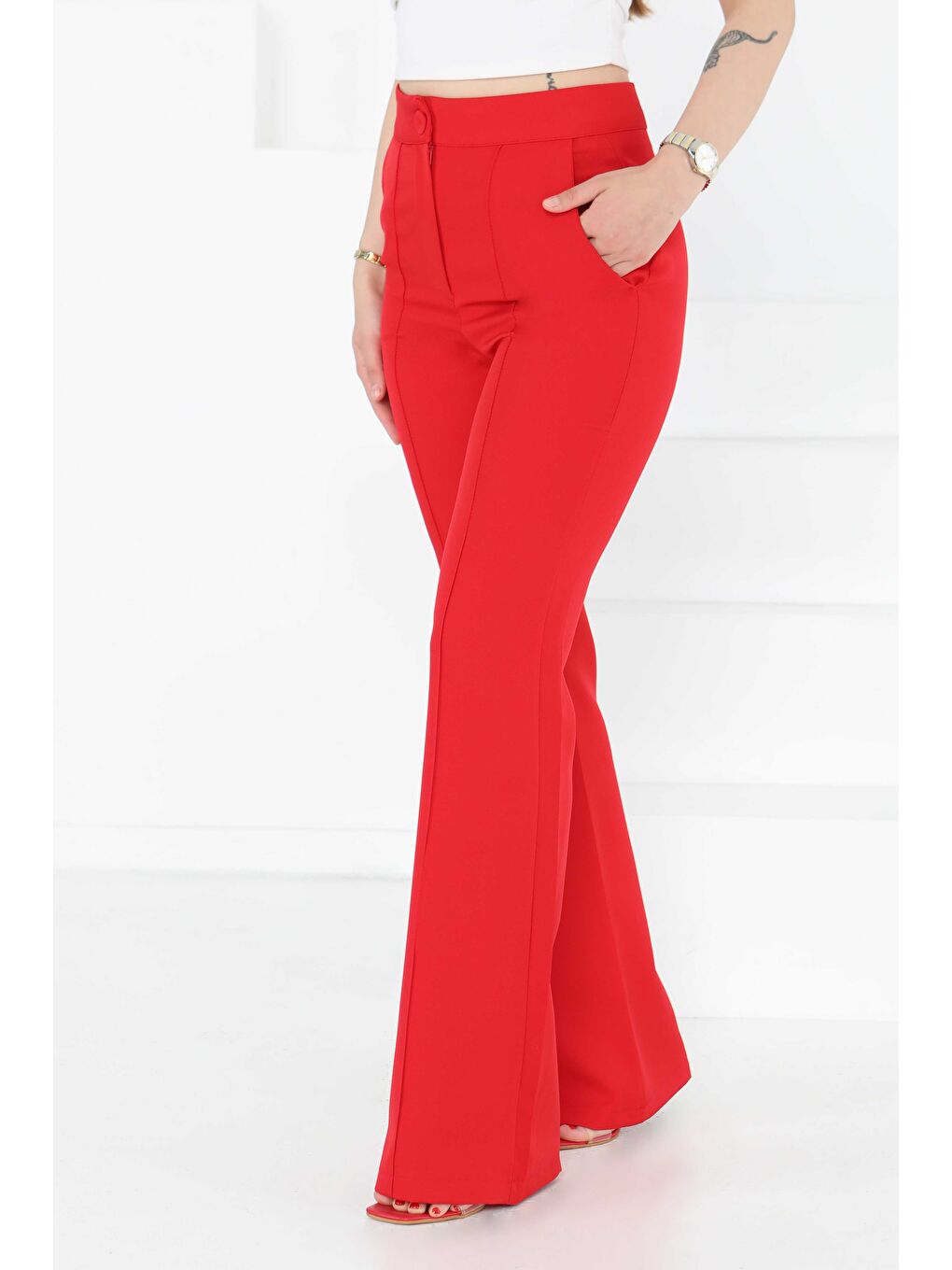 Kırmızı Çımalı Kumaş Pantolon Kirmizi - 27247