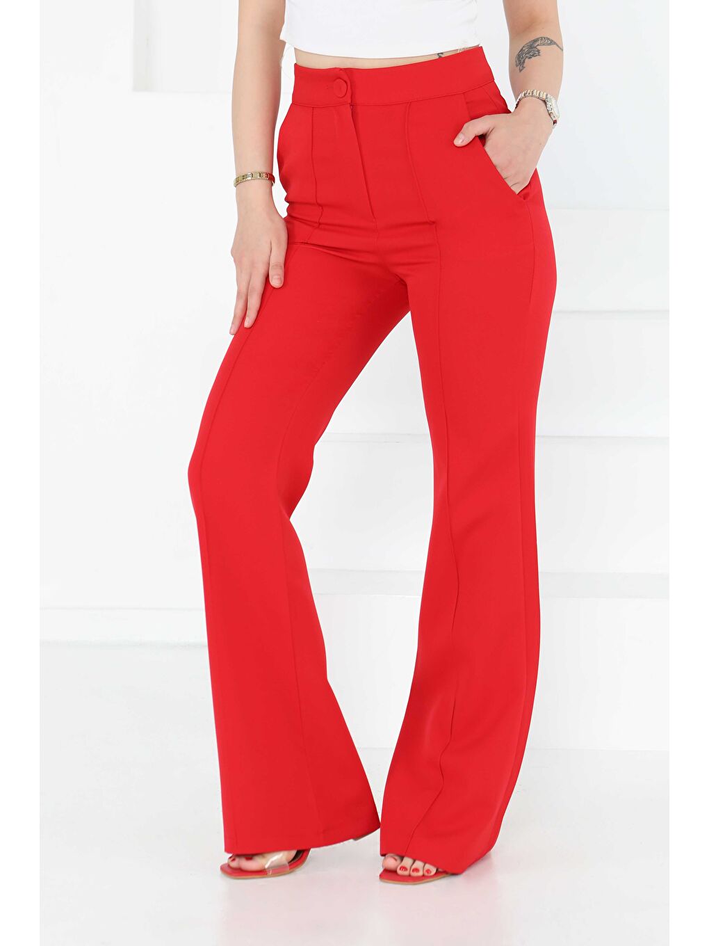 Kırmızı Çımalı Kumaş Pantolon Kirmizi - 27247-1