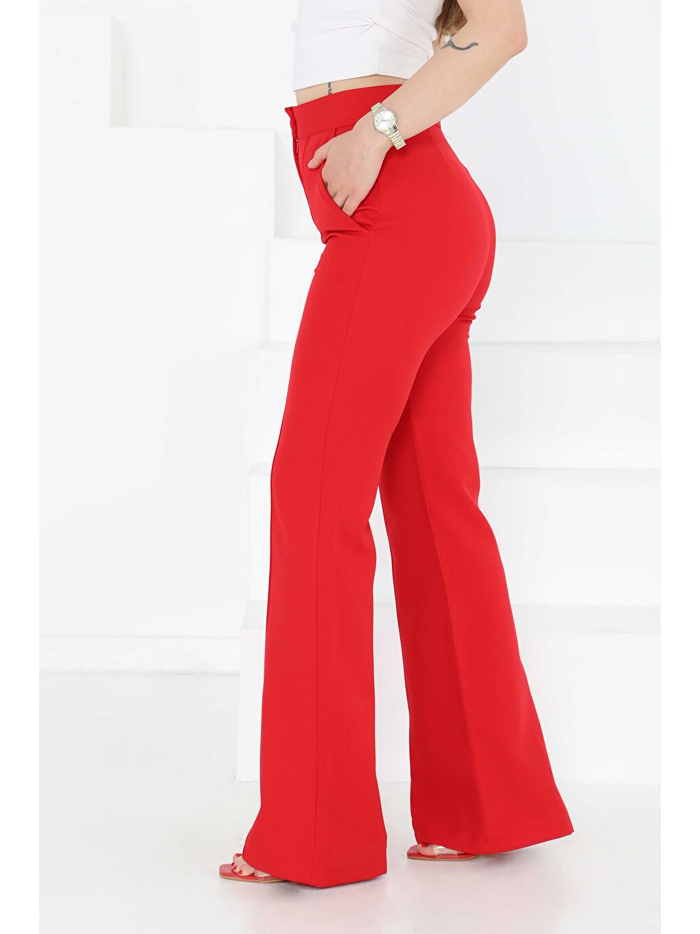 Kırmızı Çımalı Kumaş Pantolon Kirmizi - 27247-3